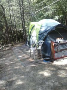 Homeless people living in tent in the woods