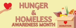 Hunger and Homeless Awareness Month - box of donations with hearts