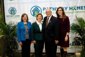 From left to right, Supervisor Kathy Smith | Mayor Catherine Read | Congressman Gerry Connolly and Board President of Pathway Homes, Angie Garcia Lathrop