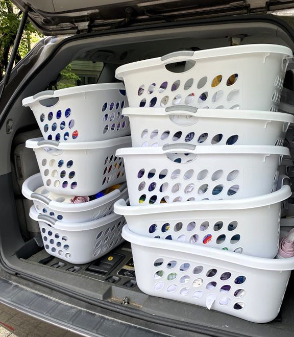 baskets loaded with personal supplies